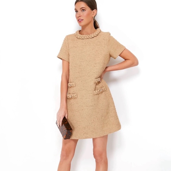 Tuckernuck Dresses & Skirts - Tuckernuck Jackie Tweed Shift Dress Croissant Tan Preppy Womens Small